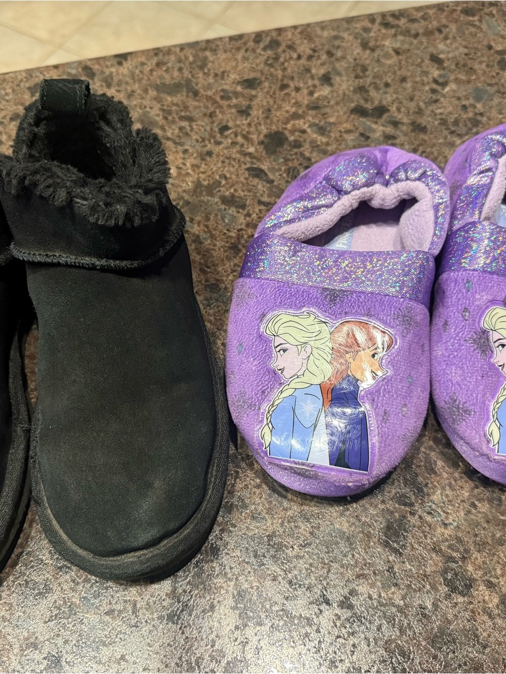 Girls sz 2 frozen slippers and Ugg boots